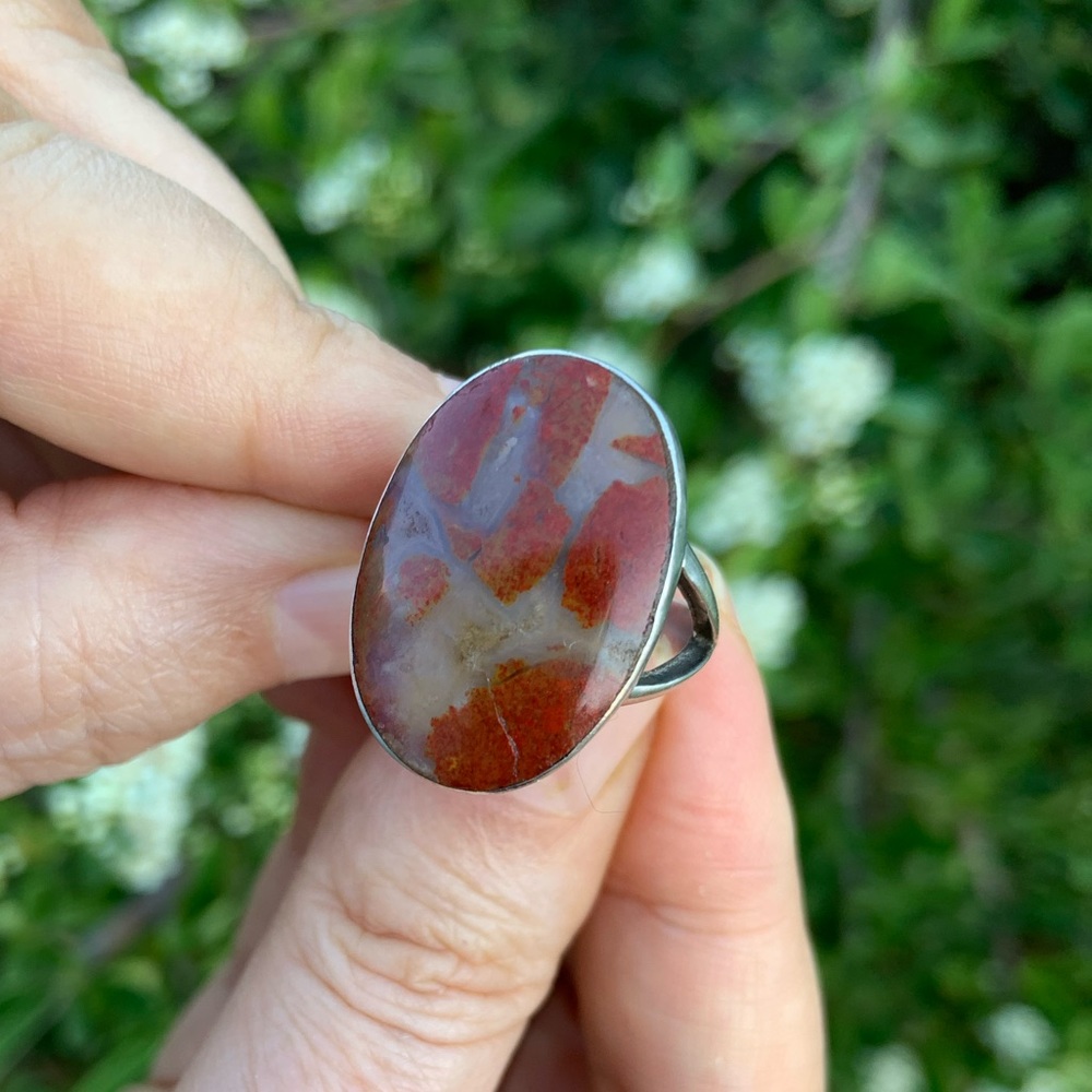 Vintage Sterling Silver, Moss Agate Ring